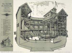 Conjectural reconstruction of the Globe Theatre: C. Walter Hodges (Folger Shakespeare Library)